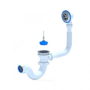 Сифон для ванны 1 1/2" х 40 трубный с пробкой на цепочке, выпуск с нерж решеткой D=70мм АНИ Пласт арт. Е150
