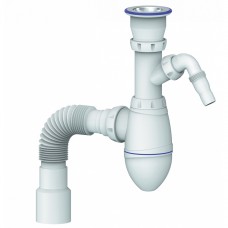 Сифон для умывальника/мойки бутылочный 1 1/2" х 40 с гофрой 40х40/50 с отводом (штуцером), литой выпуск с нерж решеткой D=70мм Unicorn A320V